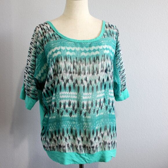 Vanity Beautiful Aqua Green Blouse Size Large Lightweight Lace Back Size XL - Picture 1 of 7